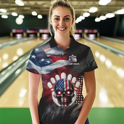 US Flag Bowling Polo Shirt for Men and Women Custom Bowling Team League QZT600