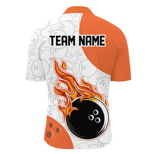 Load image into Gallery viewer, Bowling shirt with flame design and customizable text on a white background