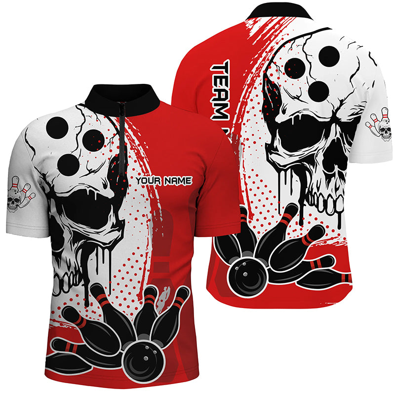 Skull Bowling Shirt for Men Custom Bowling Jersey Bowling 1/4 Zip Shirt Bowling Team League QZT293