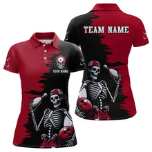 Load image into Gallery viewer, Personalized Skeleton Bowling Shirt for Women Skull Bowling Jersey Polo Bowling Shirt QZT407