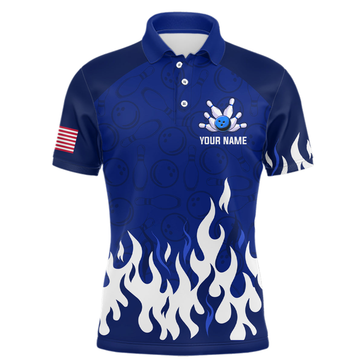 Navy Bowling Shirt Unisex Flame Bowling Jersey Men Polo Bowling Shirt QZT272