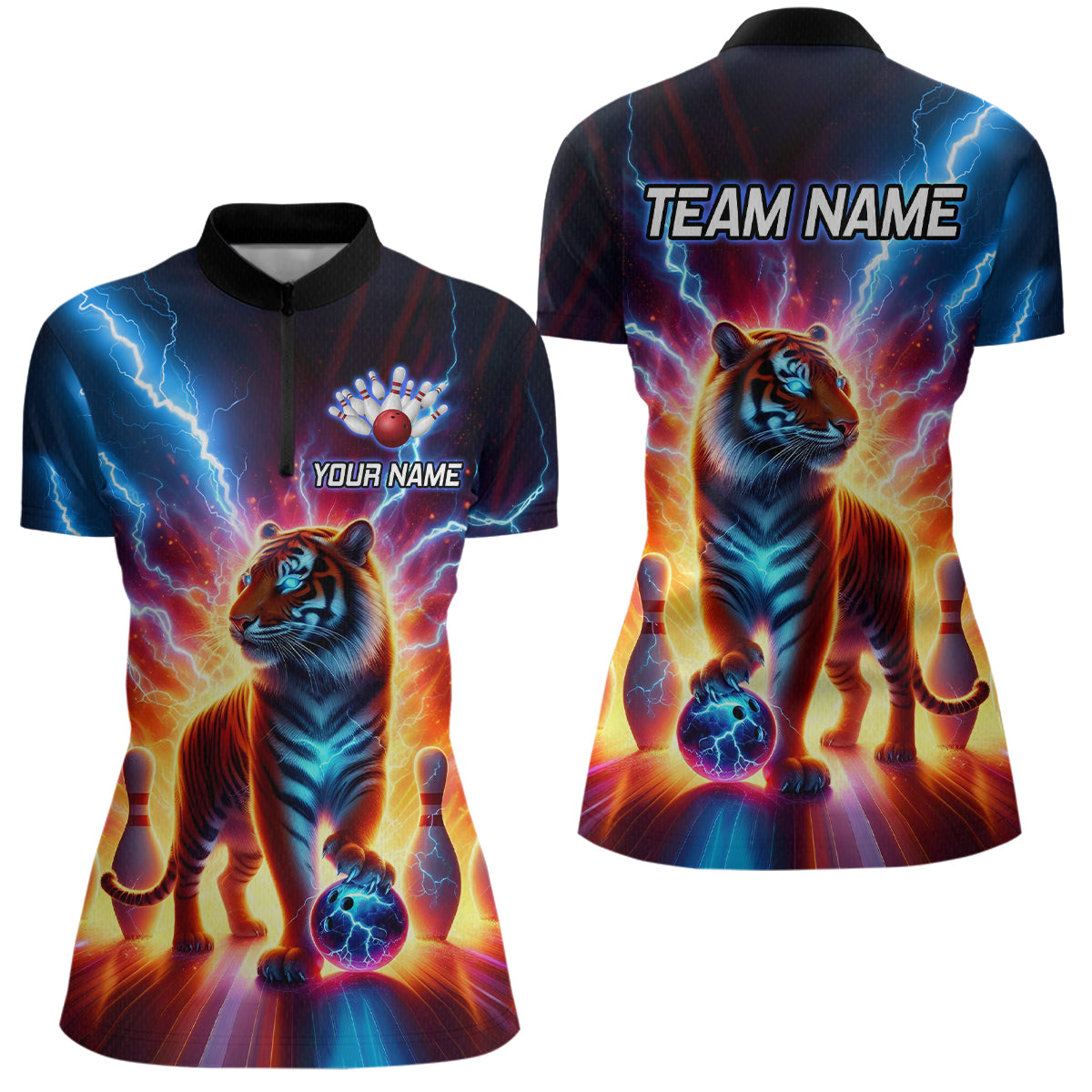 Custom Tiger Bowling Jersey Thunder Bowling Team Shirt Quarter-Zip Bowling for Men Women QZT637