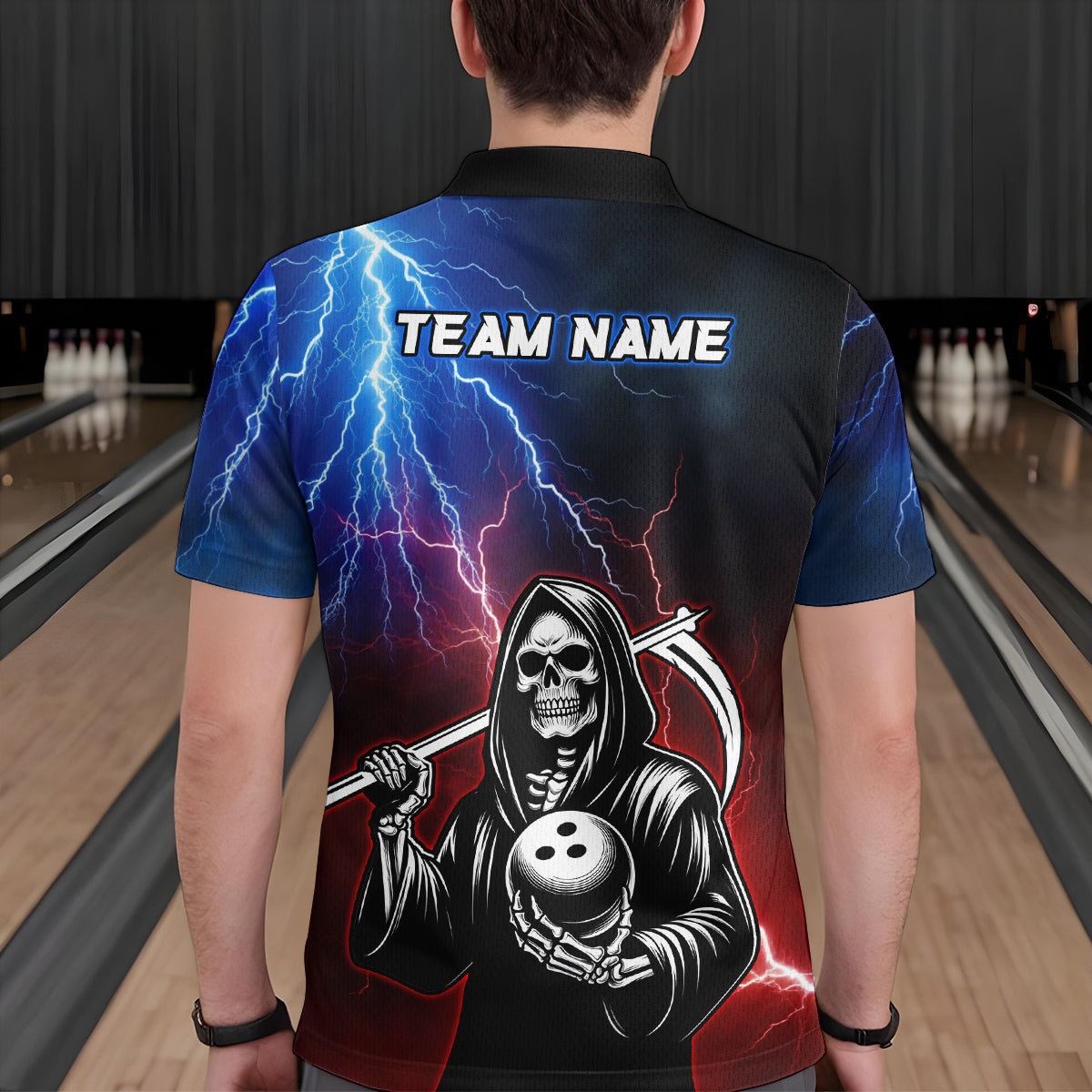 Thunder Bowling Shirt| Grim Reaper Bowling Jersey, Custom Bowling for Men Polo Bowling Shirt QZT405