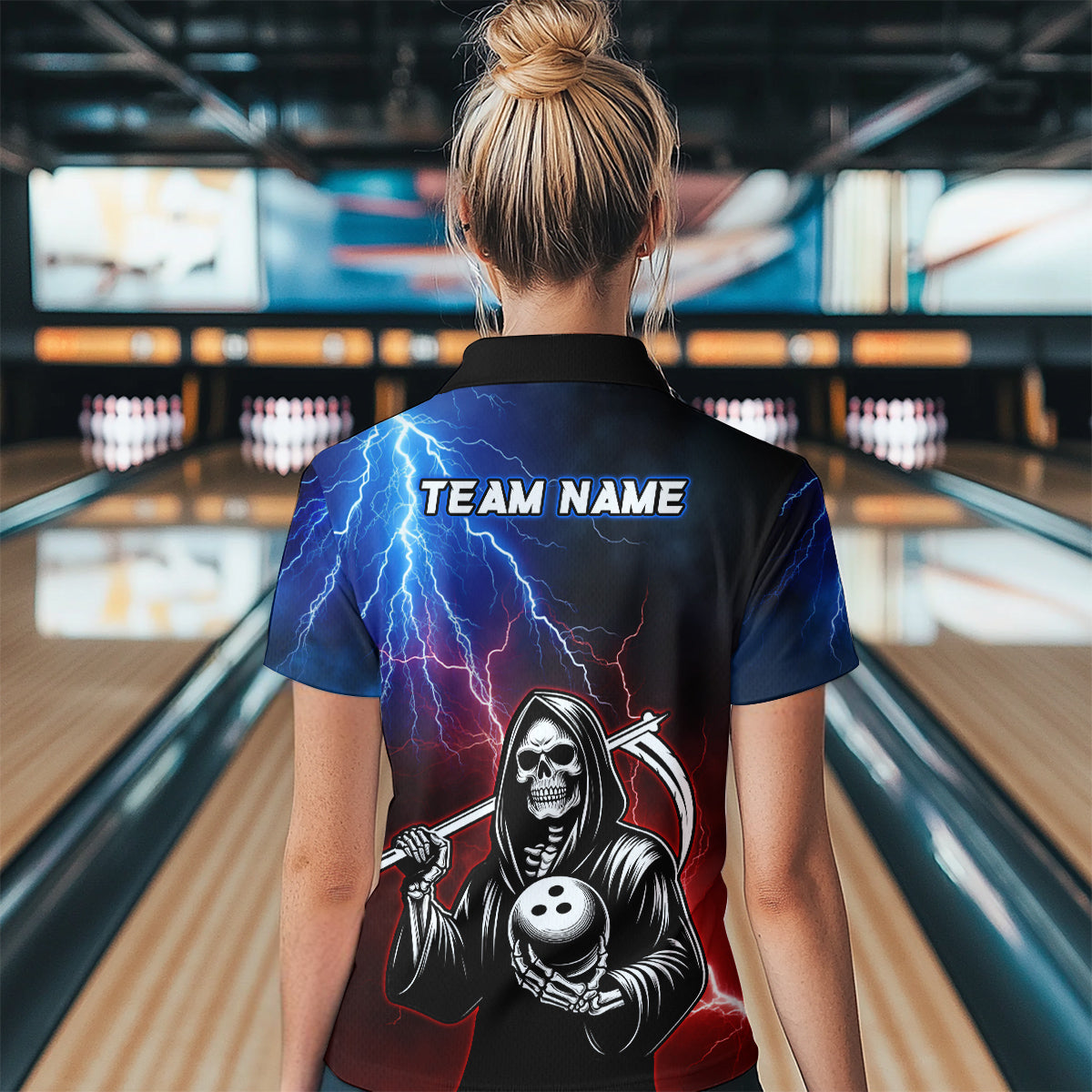 Thunder Bowling Shirt| Grim Reaper Bowling Jersey, Custom Bowling for Women, Quarter-Zip Bowling Shirt QZT405