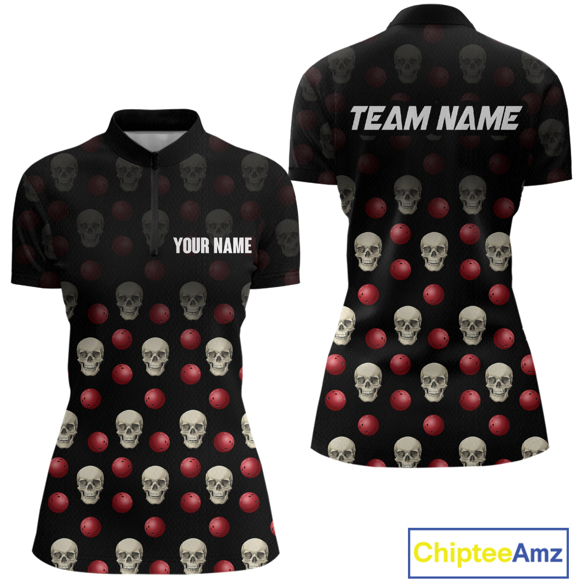 Skull Bowling Shirt Personalized Quarter-Zip Bowling Team jersey Pattern Bowling League QZT690