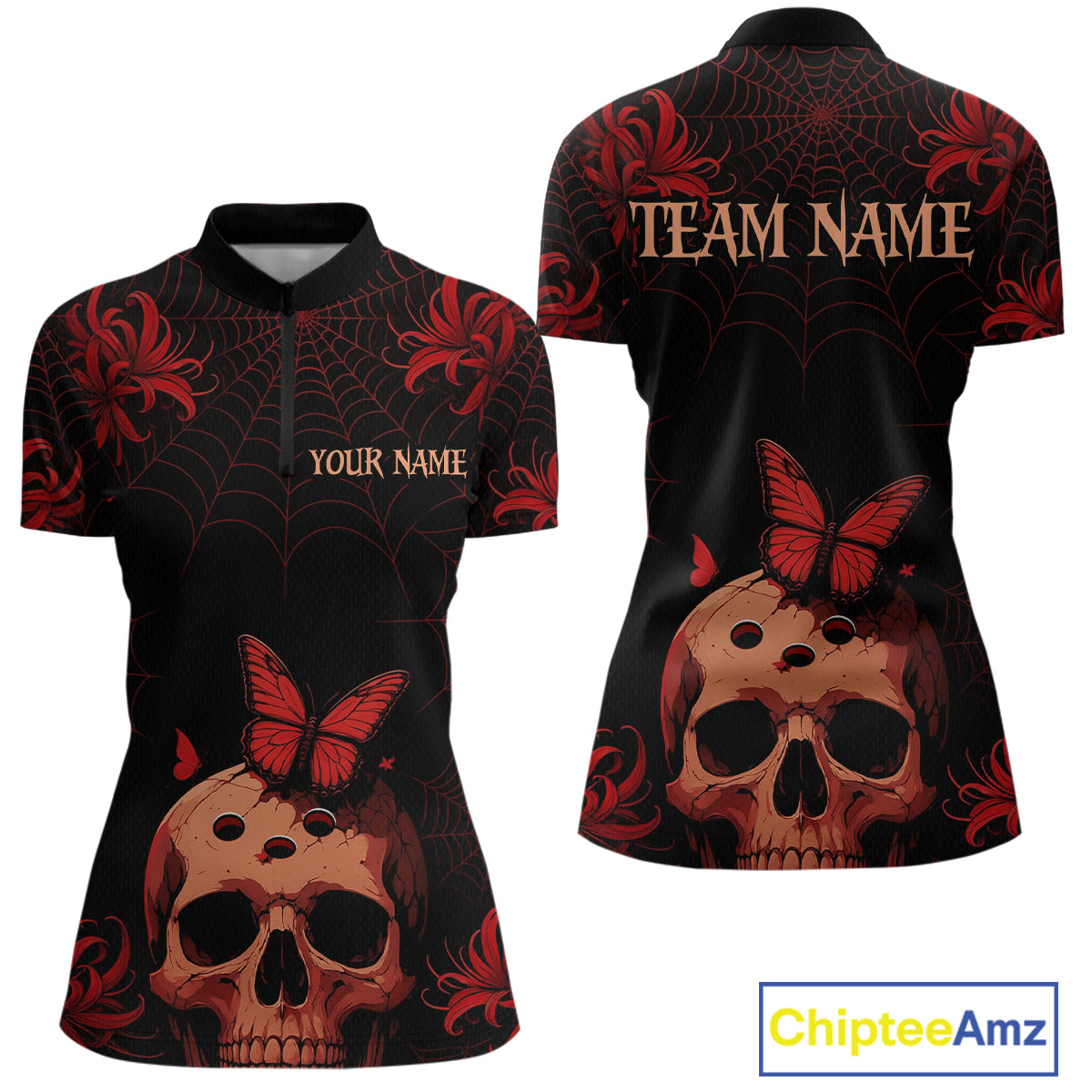 Skull Halloween Team Shirt Custom Horror Bowling Jersey for Women Bowling League Bowling Outfit QZT734
