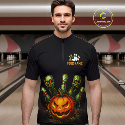 Custom Zombie Pumpkin Bowling Jersey for Men Halloween Bowling Team Shirt Bowling Gifts QZT730