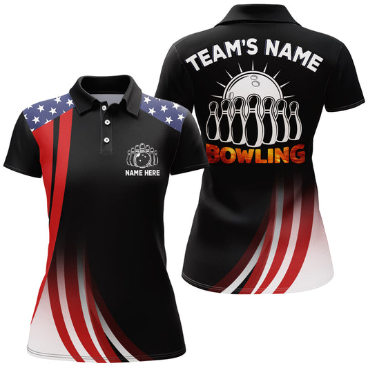 American Bowling Polo Shirt for Women Custom Bowling Team Jersey Bowling Shirt QZT25