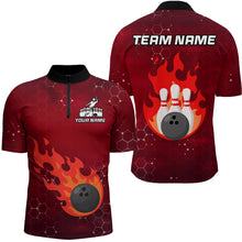 Load image into Gallery viewer, Flame Bowling Shirt for Men Custom Bowling 1/4 Zip Jersey Bowling Team Shirt Bowlers Jersey QZT235