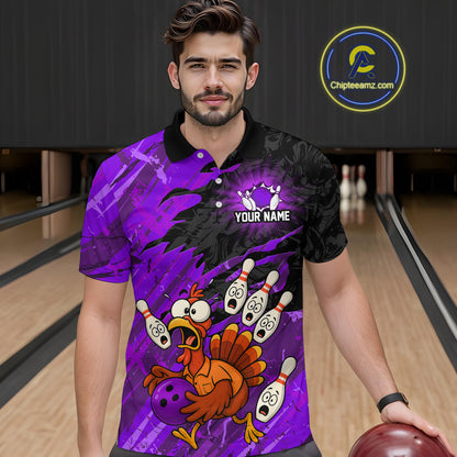 Custom Purple Turkey Bowling Shirt Funny Ball Pin League Jersey for Men Polo Outfit QZT765