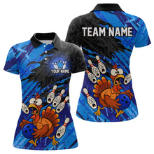 Load image into Gallery viewer, Custom Blue Turkey Bowling Shirt Funny Ball Pin League Jersey for Women Polo Outfit QZT765