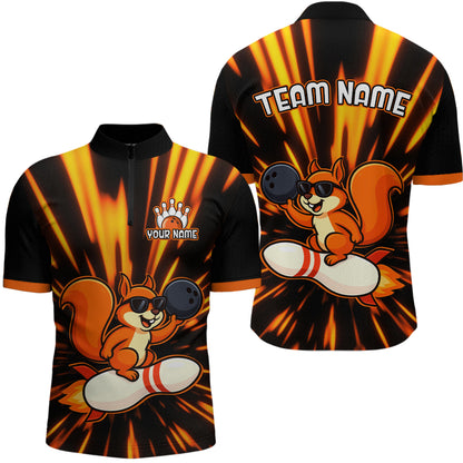 Funny Squirrel Bowling Team Shirt Custom Bowling League Jersey for Men Bowling Outfit Polo & 1/4-Zip QZT766