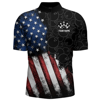 Skull Bowling Polo Shirt US Flag Bowling Jersey Men Bowling Camo Bowling Customized QZT261