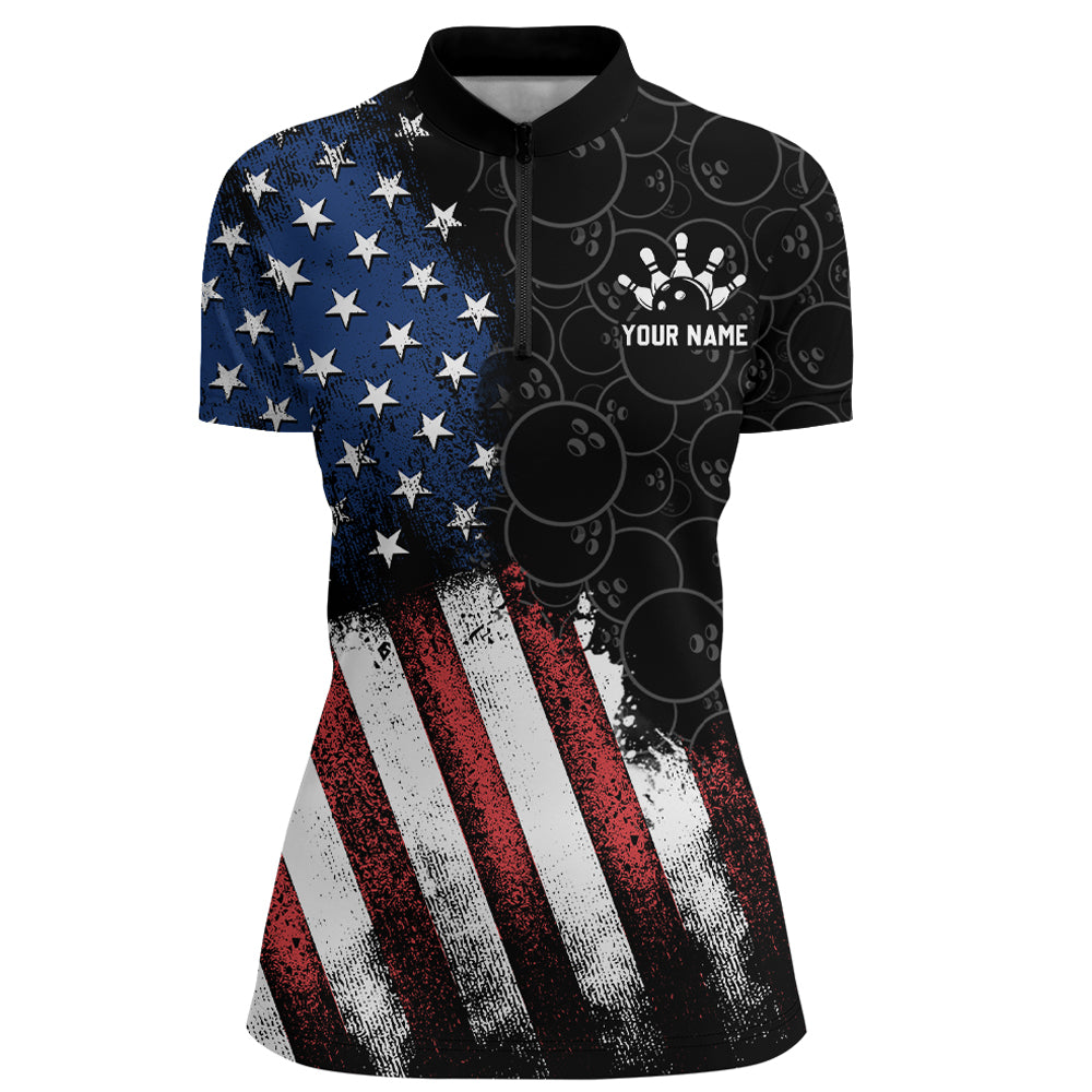 Skull Bowling Quarter-Zip Shirt US Flag Bowling Jersey Women Bowling Camo Bowling Customized QZT261