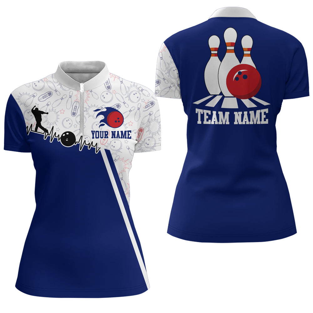 Women's Bowling Shirt Personalized Camo Bowling Jersey 1/4 Zip Bowling Shirt QZT419