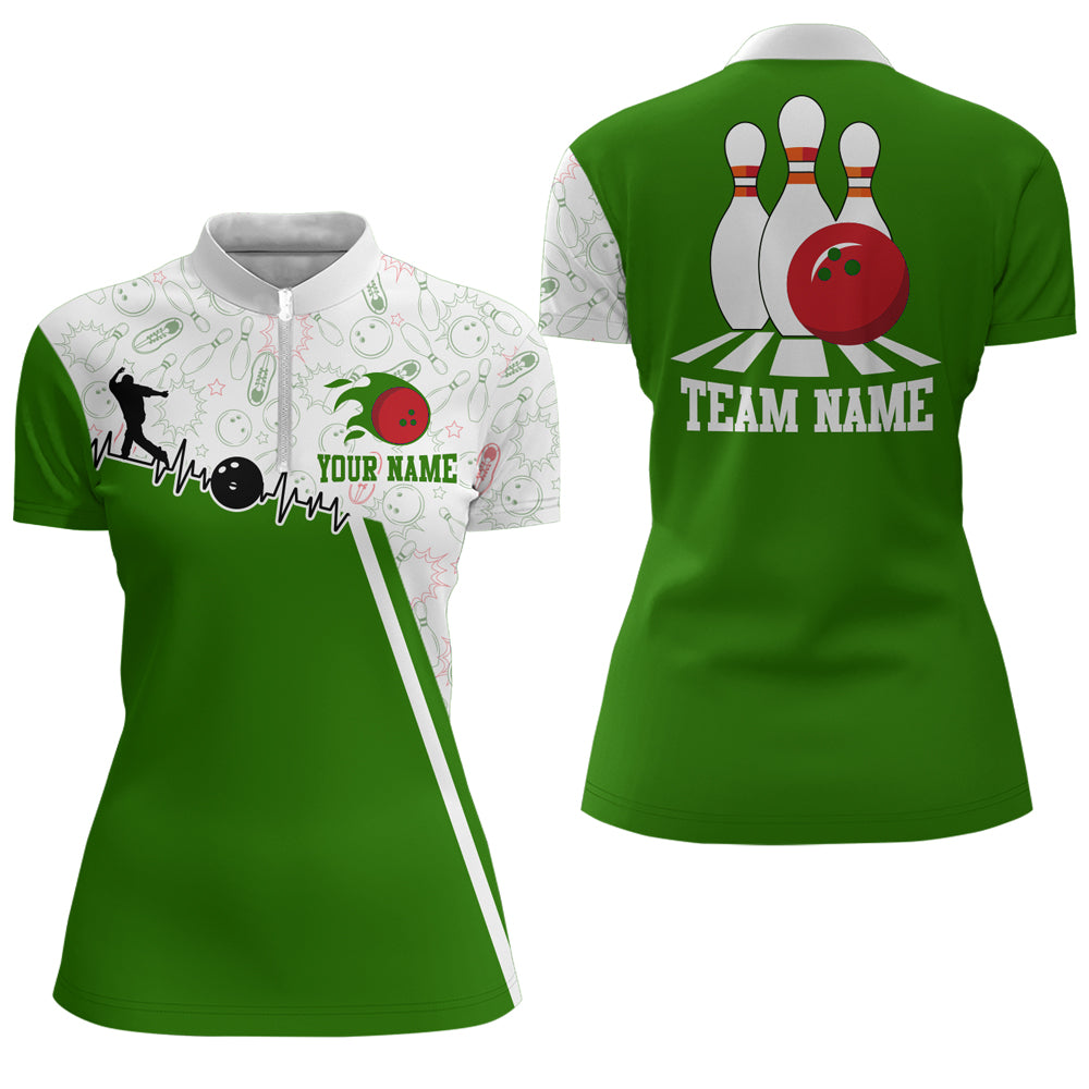 Women's Bowling Shirt Personalized Camo Bowling Jersey 1/4 Zip Bowling Shirt QZT419