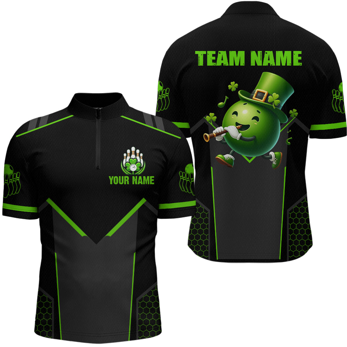 Personalized St Patrick Day Bowling Shirt Quarter-Zip Green Bowling Jersey Team League QZT621