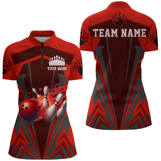 Personalized Bowling Shirts for Women 1/4 Zip Bowling Jersey Camo Bowling Uniform QZT428