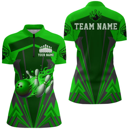 Personalized Bowling Shirts for Women 1/4 Zip Bowling Jersey Camo Bowling Uniform QZT428