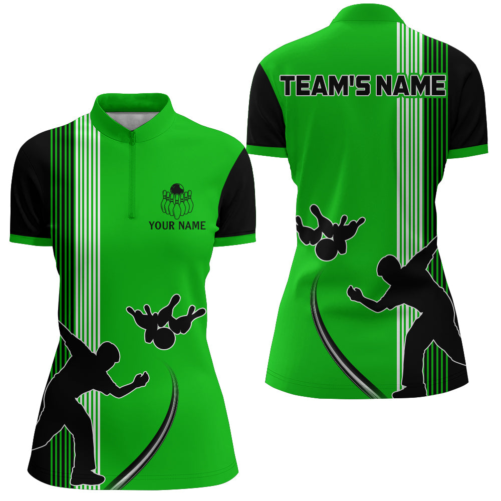 Personalized Women 1/4 Zip Shirt Camo Bowling Silhoutte Shirts Bowling Team League QZT427