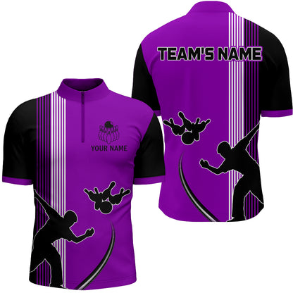 Personalized Men 1/4 Zip Shirt Bowling Silhoutte Shirts Bowling Team League QZT427