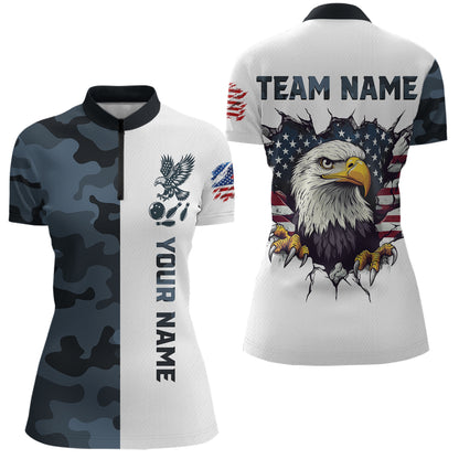 Camouflage Bowling Shirt Custom Eagle Bowling Team Jersey Patriotic Quarter-Zip Shirt QZT676
