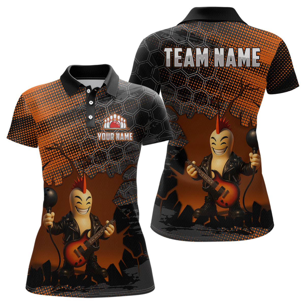 Bowling Pin Rocker Shirt for Women Music Bowlwing Team Leage Polo & Quarter-Zip Bowling Jersey QZT719