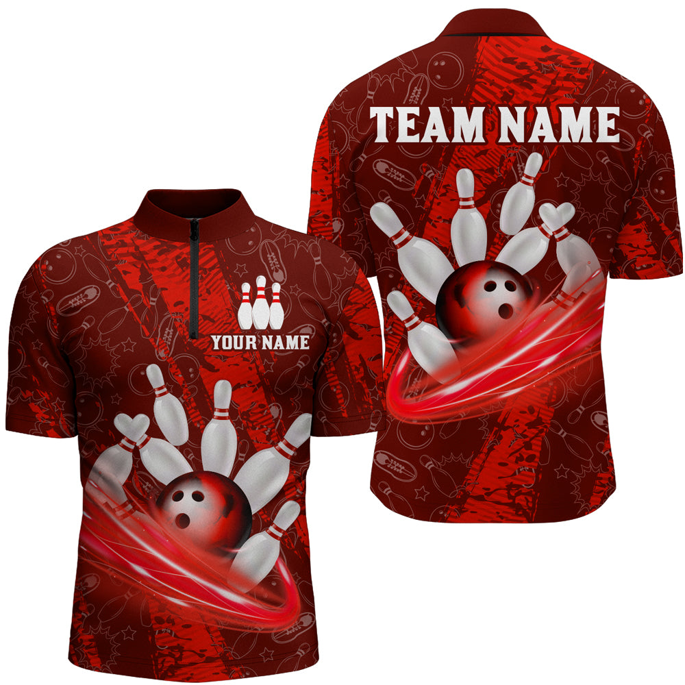Custom Men 3D Bowling Shirts Bowling Team Jersey 1/4 Zip Bowlers Gifts Multicolor QZT473