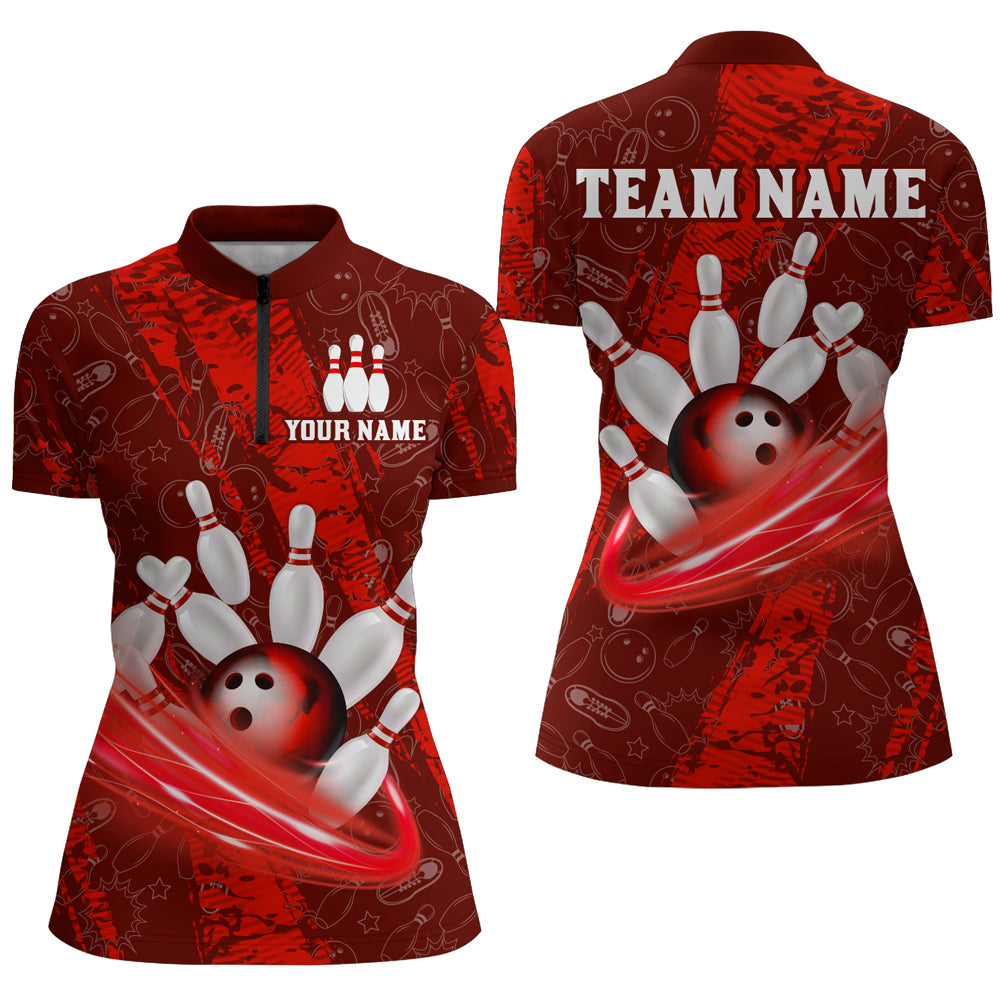 Custom Women 3D Bowling Shirts Bowling Team Jersey 1/4 Zip Bowlers Gifts Multicolor QZT473
