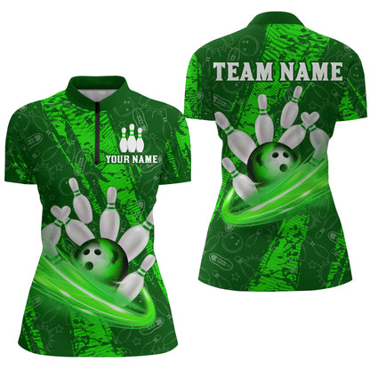 Custom Women 3D Bowling Shirts Bowling Team Jersey 1/4 Zip Bowlers Gifts Multicolor QZT473