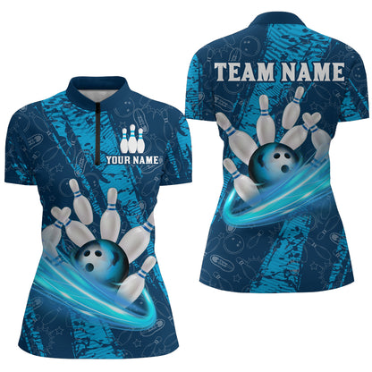 Custom Women 3D Bowling Shirts Bowling Team Jersey 1/4 Zip Bowlers Gifts Multicolor QZT473