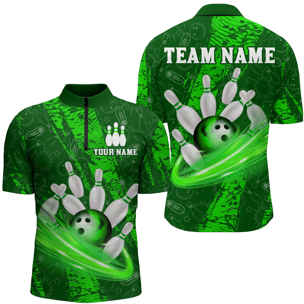Custom Men 3D Bowling Shirts Bowling Team Jersey 1/4 Zip Bowlers Gifts Multicolor QZT473
