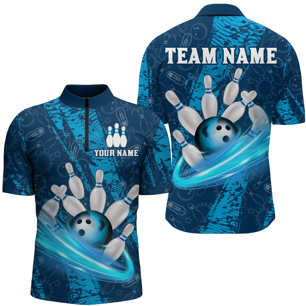 Custom Men 3D Bowling Shirts Bowling Team Jersey 1/4 Zip Bowlers Gifts Multicolor QZT473