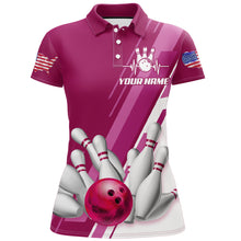 Load image into Gallery viewer, Women's Bowling Shirt Pink Polo Bowling Shirt Personalized Patriotic Bowling Shirt QZT281