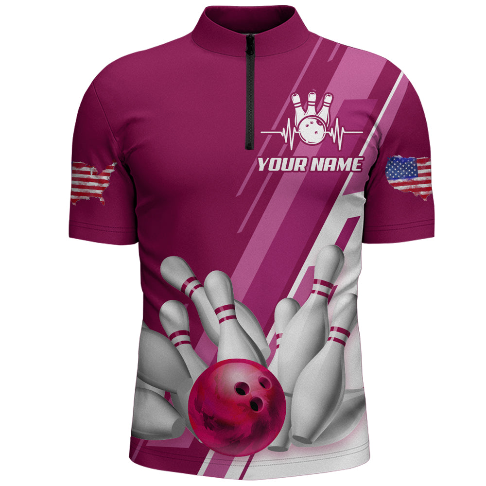 Men's Bowling Shirt Bowling Unisex 1/4 -Zip Bowling Shirt Patriotic Bowling Shirt QZT281