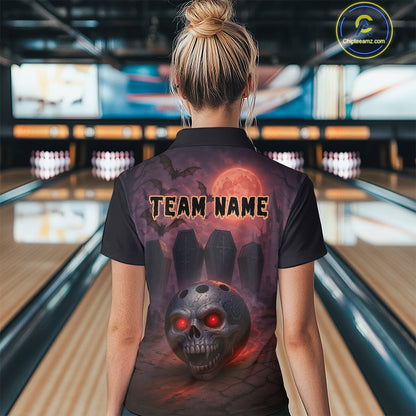 Custom Skull Bowling Team Shirt Vampire Bowling Jersey for Women Bowling Outfit Polo & 1/4 Zip QZT751