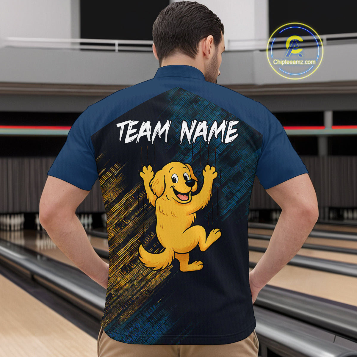 Funny Golden Retriever Dog Bowling Shirt for Men Custom Polo & Quarter-Zip Bowling Team Jersey QZT760