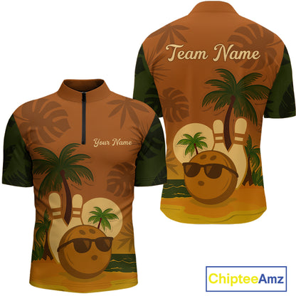 Summer Bowling Shirt for Men and Women Bowling Team League Quarter-Zip Gift for Bowlers QZT698