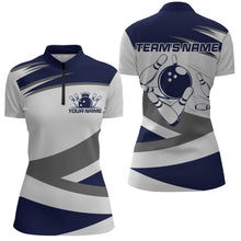 Load image into Gallery viewer, Custom Bowling Shirt for Women Navy &amp; Grey Bowling Jersey Bowling Team League Quarter-Zip Shirt QZT1