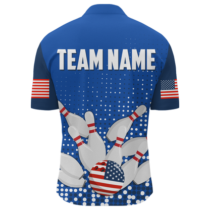 Navy Bowling Shirt Customized Quarter-Zip Shirt for Men Bowling Team with Name QZT271