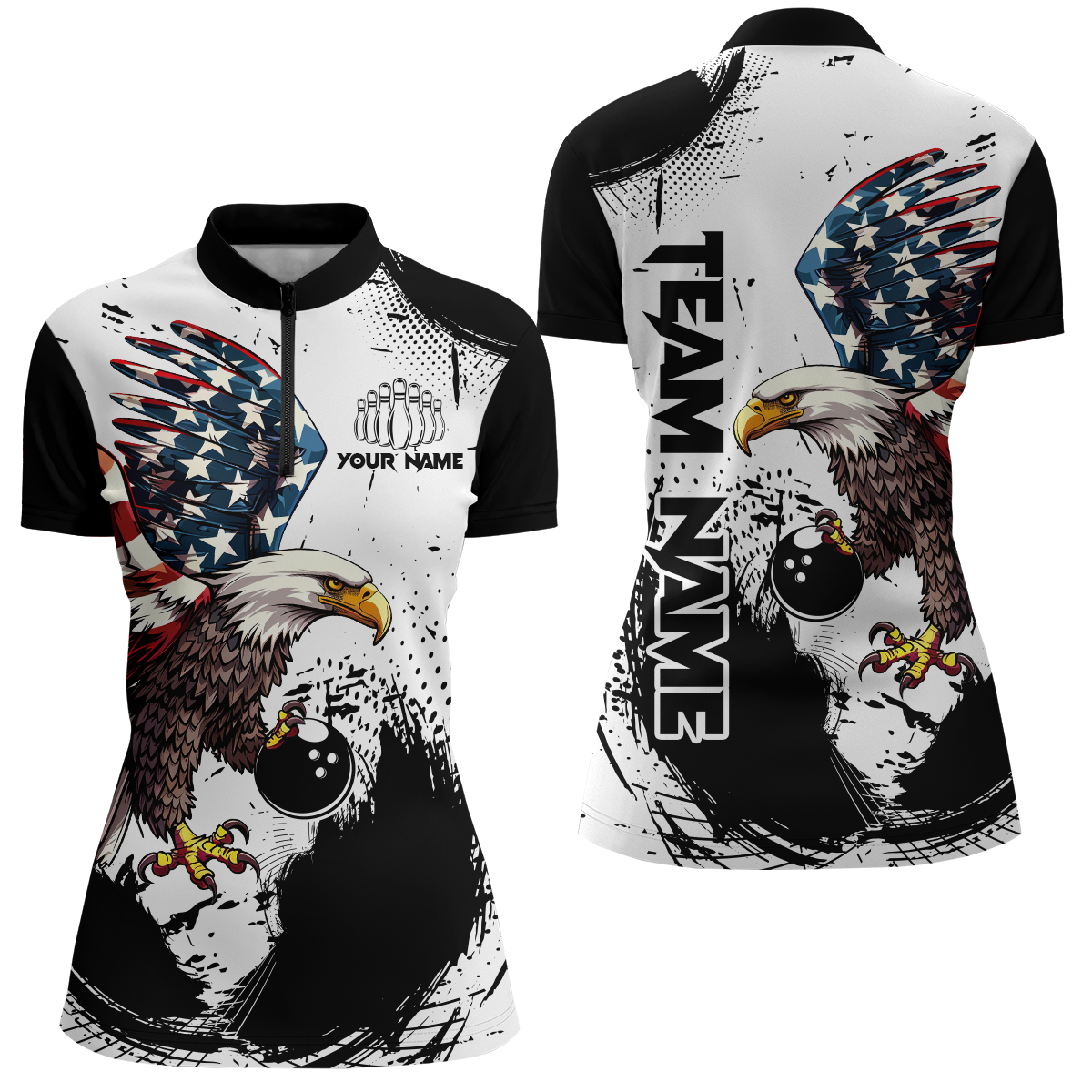 Personalized Eagle Bowling Shirts Patriotic Bowling Jersey for Women 1/4 Zip Shirt QZT307