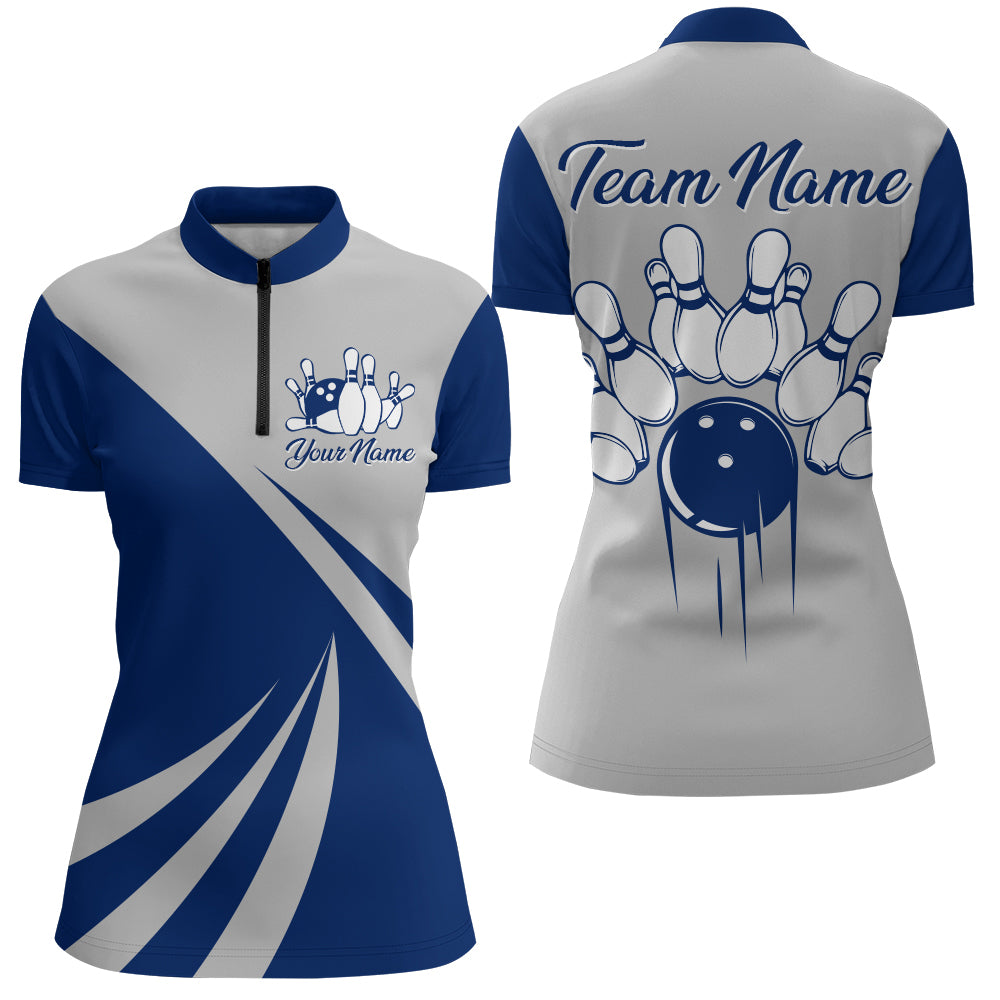 Personalized Bowling Jersey with Name Custom Bowling Team Jersey Bowling Quarter-zip Shirt for Women QZT12