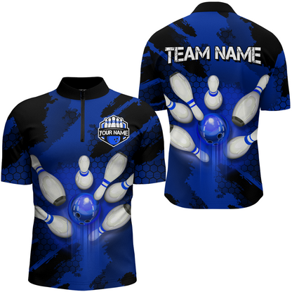 Camo 3D Bowling Shirts Men Custom Bowling Team Jersey Quarter Zip Multicolor QZT468