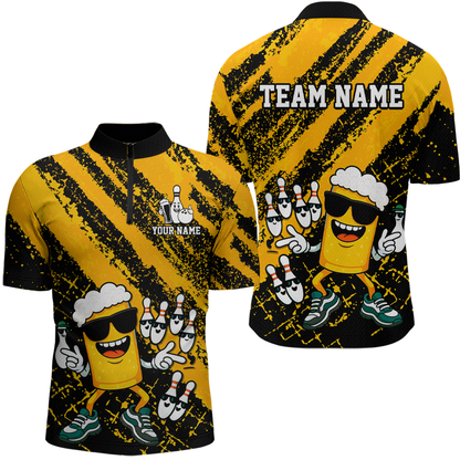 Custom Funny Beer Bowling Shirt Team Bowling League Jersey for Men Polo & 1/4-Zip QZT759