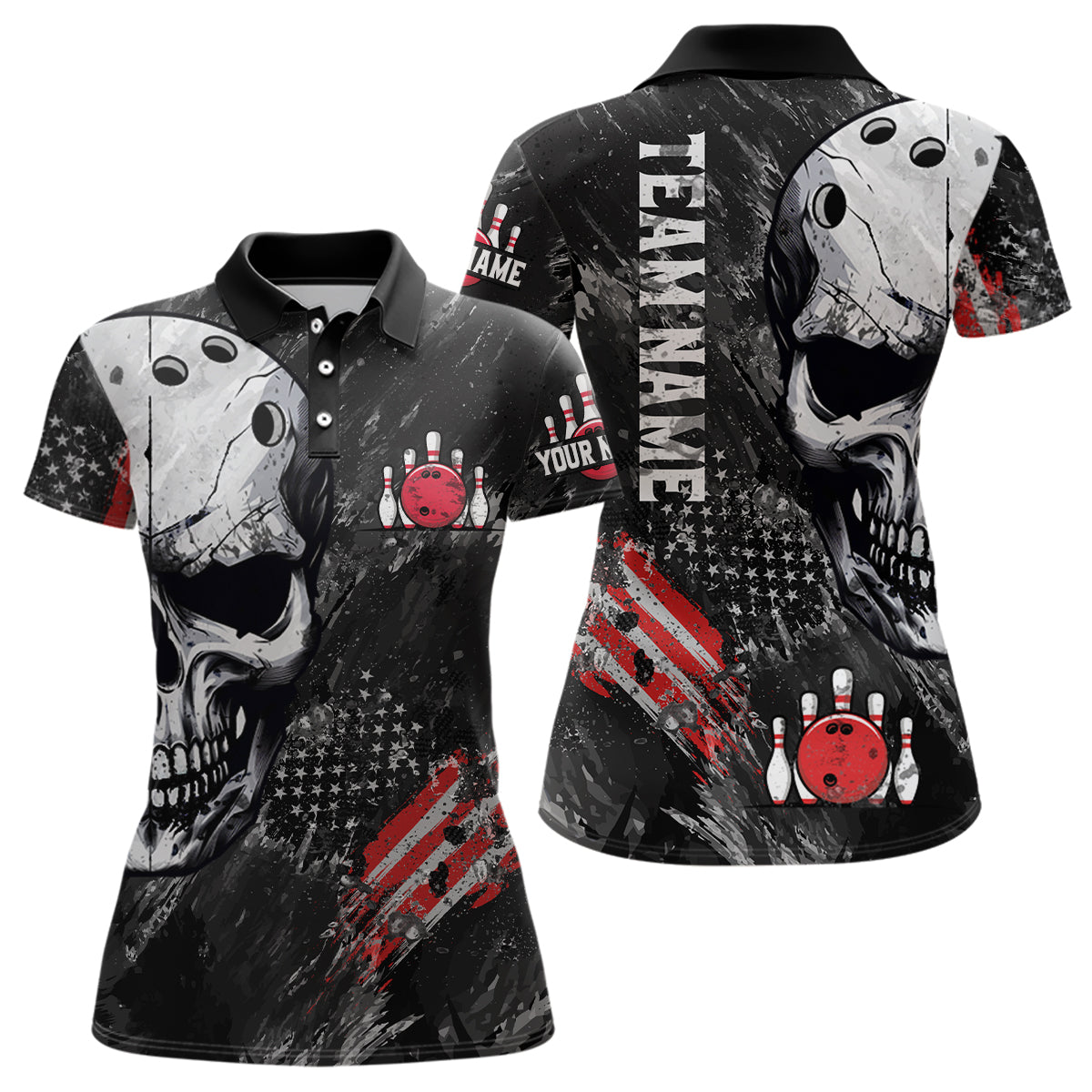 Custom Bowling Shirt for Women Skull Bowling Jersey Bowling Team League Polo Shirt QZT47-3