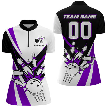 Bowling Quarter-Zip Shirt for Women Custom Bowling Team Shirt Bowlers Jersey QZT15