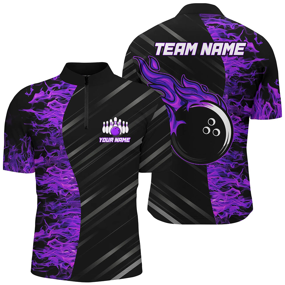 Purple Flames Bowling Jersey Men Women Custom 1/4 Bowling Shirt For Team BDT487