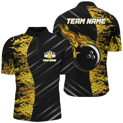 Yellow Flames Bowling Jersey Men Women Custom 1/4 Bowling  Shirt For Team BDT487