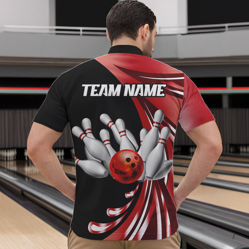 Personalized Red Bowling Team Jersey For Men & Women Custom Quarter Zip Bowling Shirt BDT457