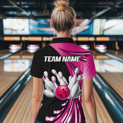 Personalized Pink Bowling Team Jersey For Men & Women Custom Bowling Polo Shirt BDT457